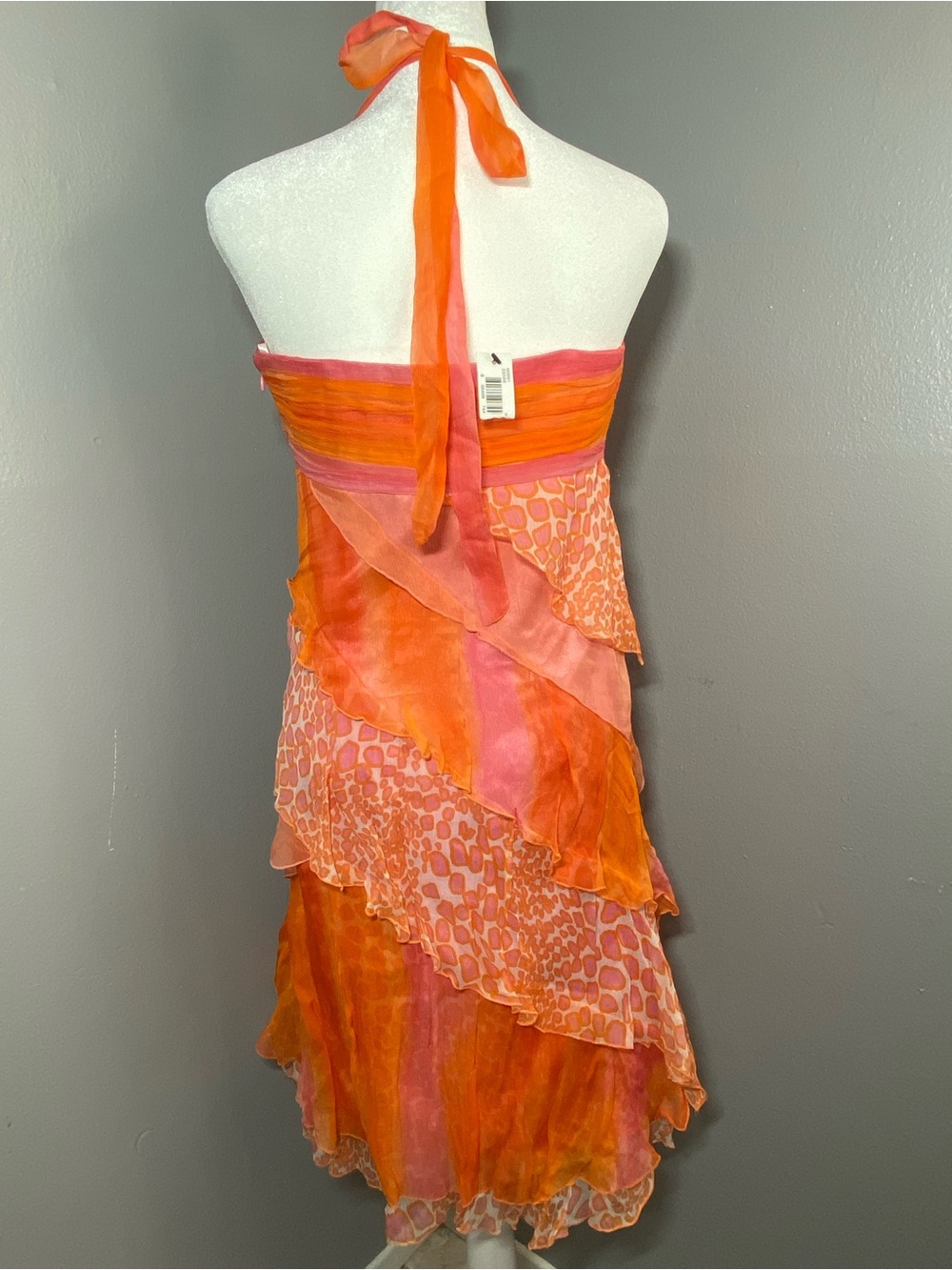 NWT- Laundry by Shelli Seagal-Halter/Strapless Org/Pnk Tiered Silk Dress- SZ-6 - Picture 2 of 3